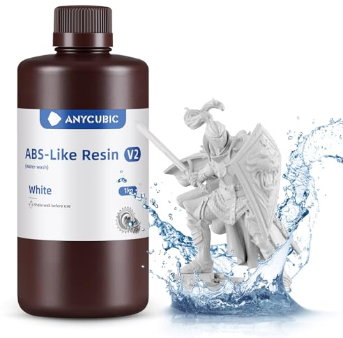 Wasser Waschbares ABS-Like Resin V2, ANYCUBIC 3D Drucker Resin Geruchsarm, Hohe Härte und Haltbarkeit, Hochpräzises 405nm UV-härtendes Harz für 4/6/8K LCD/DLP 3D-Drucker, Weiß 1000g