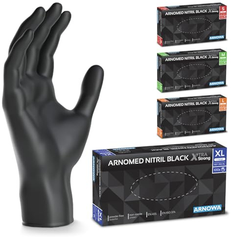 1000x ARNOMED® Einweghandschuhe Schwarz Extra Stark, Nitril Handschuhe XL