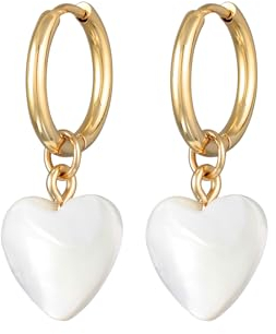 Elli örhängen damer kreoler hjärta hänge guldfärger med snäckor, En Storlek, Mässing, Ingen ädelsten