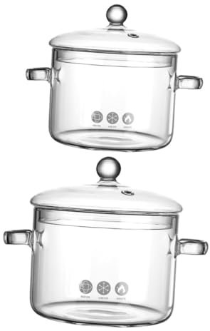 Cabilock 2 Stück Glas Schmortöpfe Mit Deckel 1350ml Und 1500ml Doppelohr Kochtöpfe Für Babynahrung Mikrowellengeeignet Vielseitig Einsetzbar in Küche