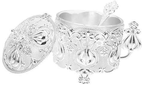 OUNONA Zinc Alloy Sugar Cup European Style Decorative Sugar Jar Kitchen Seasoning Container Lid and Silver Spoon