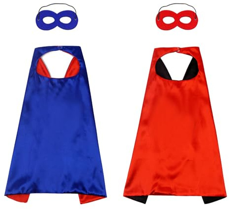 SYEYCW 2 Stück Superhelden Umhang Kinder und 2 Stück Masken, Umhang und Maske Superhelden Cosplay Kostüme, Masquerade Kostüm für Kinder für Junge, Mädchen, Halloween, Kindergeburtstag Fasching