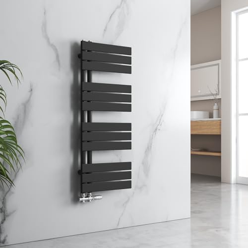 EMKE Badheizkörper Handtuchhalter 1320x400 mm, Handtuchheizkörper Seitenanschlusss Flach Handtuchwärmer Handtuchtrockner Heizkörper Bad Handtuchheizung Schwarz 570W