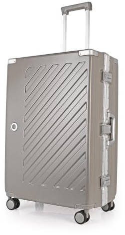 JLY Koffer groß 28 Zoll aus Polycarbonat, 4 Doppelrollen, Khakigrau | Ohne Reißverschluss, 2 TSA-Schlösser, Aluminium-Teleskopgriff, Innenfutter, Trennwände, 2 Reißverschlussfächer