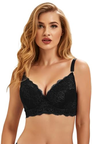 ohmydear Women's Lace Bras Underwired Padded T-Shirt Bra Ladies Full Coverage Comfort Everyday Plus Size Comfit Brassiere for Women Black Push Up Bra 40E