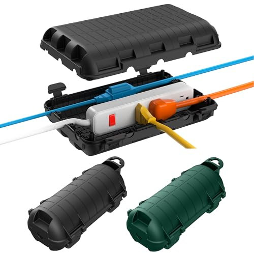 Outdoor Extension Cord Box, 3Pack Large Waterproof Electrical Box Plug Protector Cable Connection Safety Cover IP54 Water-Resistant for Power Strip, Holiday Light and Decorations, Black+Green