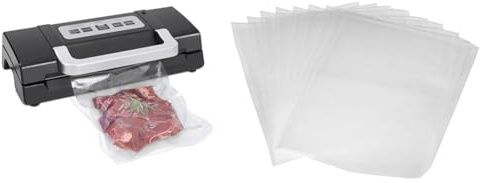 Caso HC170 Vakuumiergerät, inkl. 10 Folienbeutel mit 20x30cm, Schweißzeit einstellbar, starke Pumpe mit 9 L/Min., extra breite Schweißnaht 2,5mm & Amazon Basics Vakuumierbeutel 22cm x 30 cm, 50 Stück