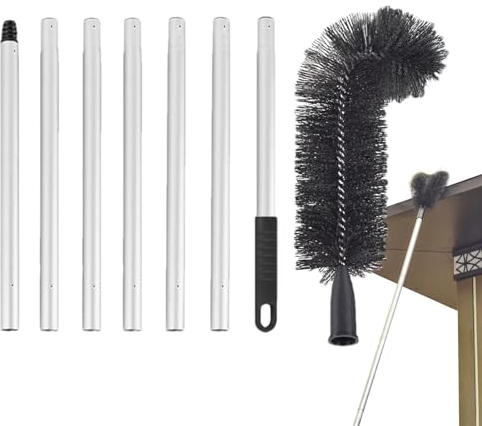 Telescopic Gutter Cleaning Tools, 7 Aluminum Pole Extendable Guard Cleaner Tool, Extendable Gutter Cleaning Brush, Telescopic Gutter Cleaner, Easily Clean Gutters to Leaves & Debris