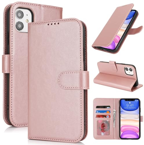 Zouzt Wallet Case for iPhone 11 (6.1), with Card Holder, Rose Gold | Premium PU Leather, with Credit Slot, Shockproof TPU Shell, Magnetic Closure, Protective Flip Folio Phone Cover, Women Men