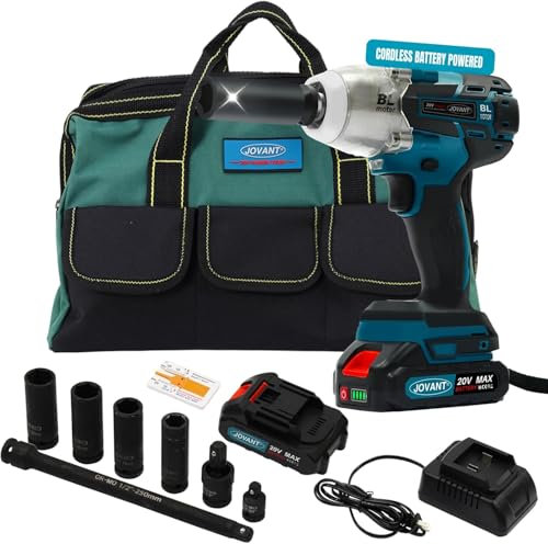 Jovant 20V MAX Akku-Schlagschrauber Kit mit 737Ft-lbs Bürstenlos, 5-Modus Geschwindigkeit, 1/2 Hog Ring, 2 Batterien, Ladegerät und Steckdosen