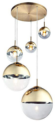 GLOBO Pendelleuchte Esszimmer LED Hängelampe gold 5 flammig Wohnzimmerleuchte Loftlampe, 5x LED E27 warmweiß, Glas teilsatiniert, H 150 cm