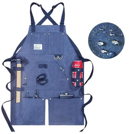 BFNDSSEOU Arbeit Schürze Werkzeug Schürze Werkzeugschürze aus Segeltuch for Herren, extra lang, mit mehreren verstellbaren Taschen, Arbeitsschürze for Garten- und Handwerker(Dark green)