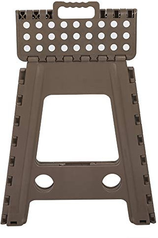 Zerodis Portable Foldable Step Stool, Plastic Lightweight Folding Dots Step Steel Anti Slip Adults Chair with Handle and Safety Buckle for Kitchen Bathroom (White spot dark coffee)