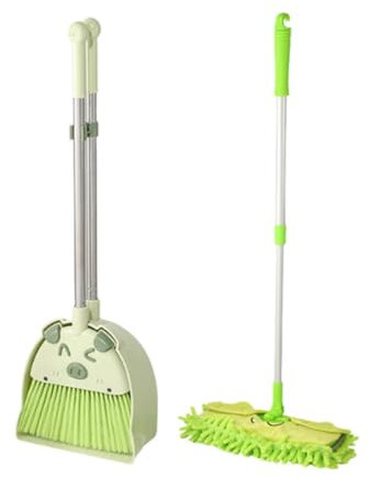 MagiDeal Mini- und Kehrschaufel-Mopp-Set für Kinder, kleines Haushaltshelfer-Set, Spielhaus-Spielzeug, Cartoon-Reinigungsset für Vorschule, GrÜn