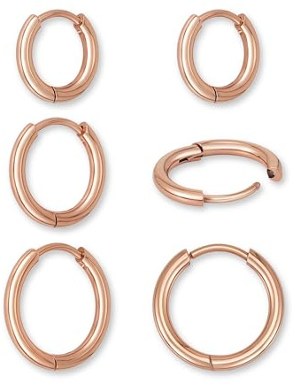 Creoler i roséguldfärgat rostfritt stål för damer – 3 par eleganta små roséguldfärgade creoler (12mm, 14mm, 16mm) - Örhängen i kirurgiskt stål roséguldpläterade i 18K