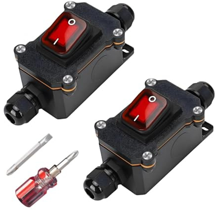 2 PCS Wasserdichter Inline Schalter 12V DC 20A DPST 4 Polig, IP67 Schalter Kabelschalter Schnurschalter Ein/Aus Schalters Wippschalter Wasserdicht für Außeneinsatz Auf Ein und Ausgang (20A)