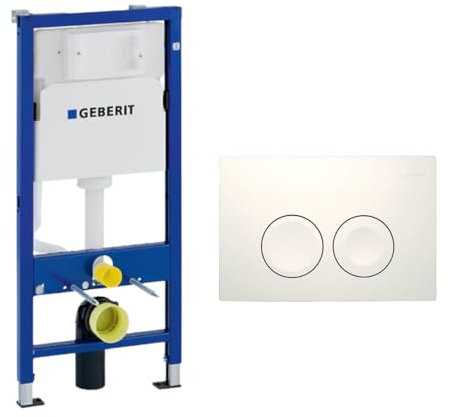 BADfabrik24 DuofixBasic WC-Vorwandelement 112 cm mit UP-Spülkasten + Delta25 Drückerplatte, Wandanker, Montageset & Mikrofasertuch – Komplettset für Wand-WC