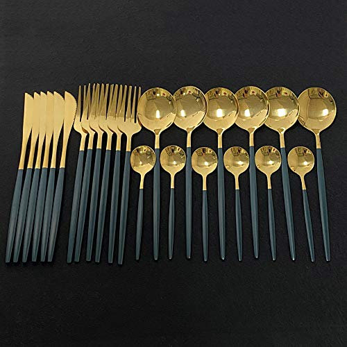 MMRTDJDR Ensemble de Couverts de Couverts de Couverts de Couverts de Couverts de 24pcs, Jeu de Table de Cuisine Ensemble de Vaisselle en Acier en Acier Inoxydable Set Couteau à Fourchette Set Dinner
