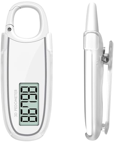 Simple Step Counter Walking 3D Pedometer with Clip & Lanyard, Step Counter with LCD Display, Clip and Lanyard (White)