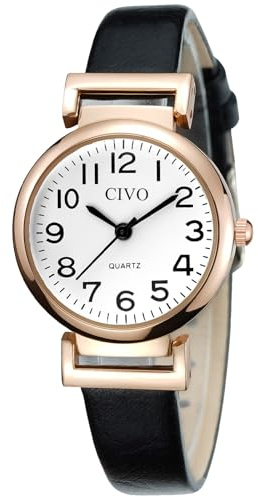CIVO Montre Femme Cuir Noir: Montres Femmes Analogique Quartz Etanche Classique - Cadeau pour Femmes et Filles