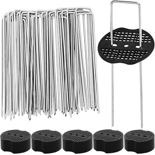 Wopanxye Paquete de 50 estacas en forma de U, 200 mm x 40 mm, plateadas, punta afilada, material galvanizado en caliente, para tela de paisaje, red de sombrilla, vallas, tela de malezas