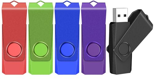 TEWENE Clé USB 32 Go Lot de 5, Clé USB 2.0 Haute Vitesse, 5 Couleurs | Comprend une lanière et des autocollants, un étui rotatif, facile à transporter et largement compatible