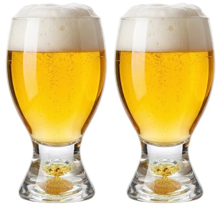 Whisky Glasses, Pint Glasses Set of 2, Gold Foil Beer Mug, 385ML Beer Glass for Brandy, Bourbon, Tequila, Scotch, Pilsner, Cider Gifts for World Cup Men Dad Uncle Grandad Husband Boyfriend Presents