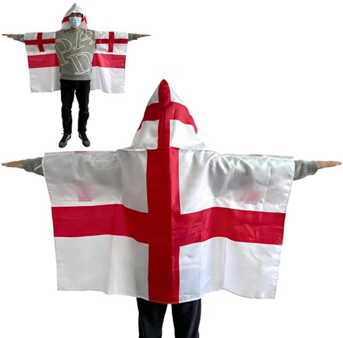 World Cup Football 2026 England Flag Hooded Cape St Georges Flag for Sports Events Festivals Parades Football World Cup European Championship Festive Gatherings Outfit Convenient to Store and Carry