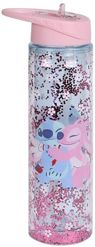 sarcia.eu DISNEY Stitch Borraccia con beccuccio e manico, borraccia trasparente con cannuccia 550 ml (DISNEY Stitch)