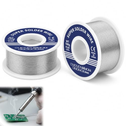 2PCS Estaño para Soldar Electrónica 0,8 mm 100 g, Solder Wire con Núcleo de Colofonia, Alambre de Estaño para Soldador, Soldering Wire para Reparación PCB, Cables, Componentes y Bricolaje