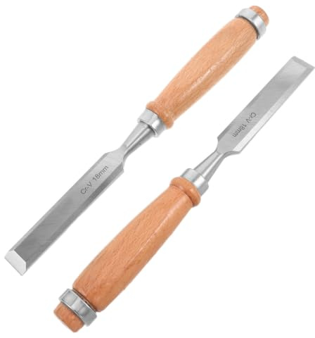 Generico 2 Pezzi Scalpello da Falegname Manico in Faggio Argento, Lama in Acciaio Cromo Resistente 24cm, Impugnatura Confortevole per Lavori di Falegnameria e Modellatura del Legno