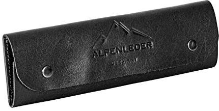 Alpenleder Federmäppchen - Model: Lissi (Handgefertigt) - Nachhaltiges Bio-Leder aus regionaler Landwirtschaft | Etui Stifte, Federmappe für 4 Stifte *Fair Produziert* (19.5x6x2cm, Ebenholz)