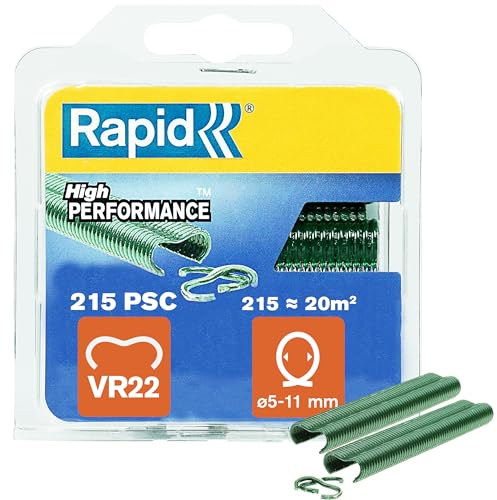 Rapid VR22 - Agrafes à Grillage en Acier Galvanisé, Plastifié Vert, Compatible avec les Grillages 5-11 mm, Idéal pour Sécuriser Cages & Clôtures, 215 Pièces, Emballage sous Blister (40108802)
