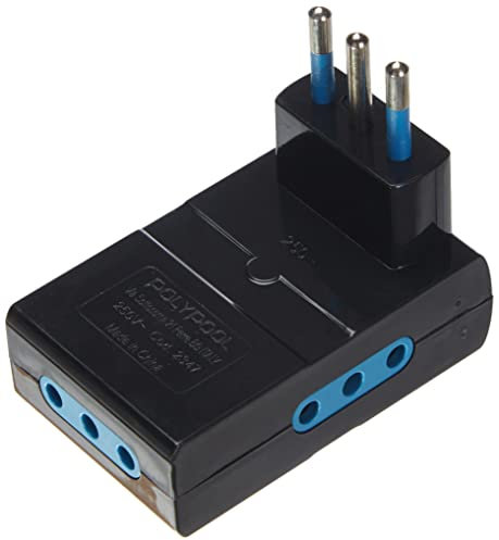 Poly Pool PP2347.1 Adattatore Salvaspazio Triplo Spina Piccola e 3 Prese 10 A Fuori Asse Nero