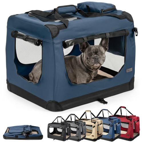 lionto Borsa trasportino per cani pieghevole per viaggi e auto, 70x52x50 cm, box di trasporto stabile con maniglie per gatti e animali fino a 15 kg, scatola in tessuto, blu scuro