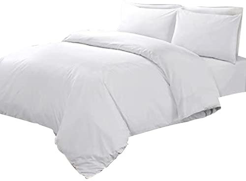 Linens World 200 Thread Count 100% Egyptian Cotton Duvet Quilt Cover Bedding Sets with Pillow cases (White, Single)