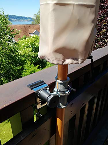 NEU - 2 x geländer schirmhalter - mit 40 mm Ø gummierter Schelle - Spreizung 60 mm Ø - 360 ° drehbar - für Schirm Stöcke bis 40 mm Ø - vertikale - horizontale Befestigung - Glanzverzinkter Stahl -