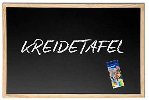 Schultafel Kreidetafel Groß 80 x 120 cm mit Holzrahmen incl. 12 Stück farbige Tafelkreide Kindertafel