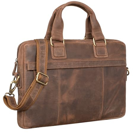 STILORD 'Andrew' Vintage Business Leather Bag Classic Briefcase for Men Women 13,3 Inch Laptop Bag in Genuine Leather Trolley Attachable, Colour:Veleta - Brown