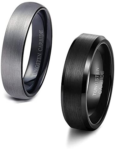 Finrezio 2 STÜCKE Schwarz Wolframkarbid Ringe für Herren 6MM Daumenring Hochzeit Verlobung Abgeschrägter Bandring