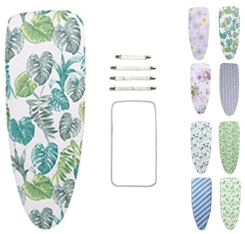 Highdi Ironing Board Cover, Personalised Printing Easy-Fit Replacement Ironing Cover for Steam Irons, Ironing Board Cover with 4 x Clips 1x Protective Scorch Mesh Cloth (Monstera 1,53 * 22?)