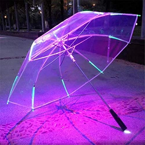 YANYUESHOP Rib Light Up Blade Runner Style Changement de Couleur LED Parapluie avec Lampe de Poche Poignée Transparente Parapluie Droit Parasol