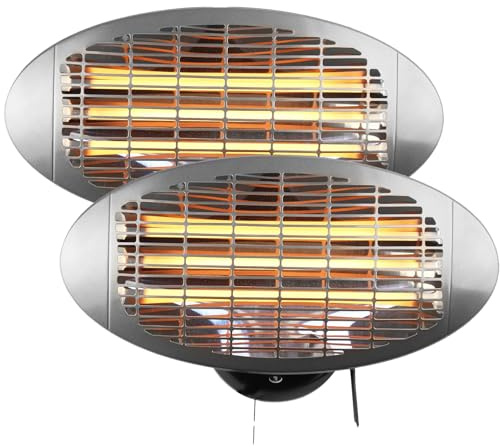 Heatlab 2kW Quartz Bulb Wall Mounted Electric Heater with 3 Power Settings in Silver Pack of 2