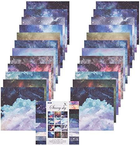 GORGECRAFT 12 Styles Patterned Paper Pad for Scrapbooking 24 Sheets Single Sided Starry Sky - Decorative Card Craft Page Collection