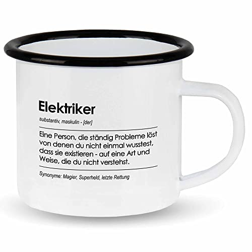 wowshirt Emallie Tasse Geschenk für Elektriker Definition Geburtstag Weihnachten, Farbe:White - Black
