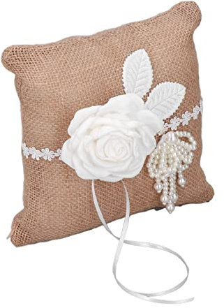 Miskall Hochzeits-Perlen-Blumen-Ring-Kissen, Leinen-Ring-Träger-Kissen-Hochzeitstag-Feier-Party-Dekoration