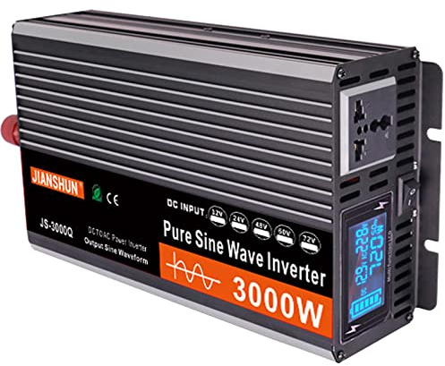 BONAD Inversor 3000W 4000W 5000W 6000W Inversor Onda Pura 12V/24V/48V/60V DC to 220V AC para camion Transformador con convertidor energia para Placa Solar,3000W-12V