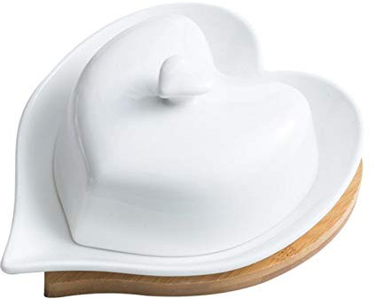 Ensemble de couverts de beurre Grand plat de beurre, plat de beurre de beurre de céramique en forme de coeur de beurre de céramique en forme de bambou à base de bois de cuisine pure outils de stockage