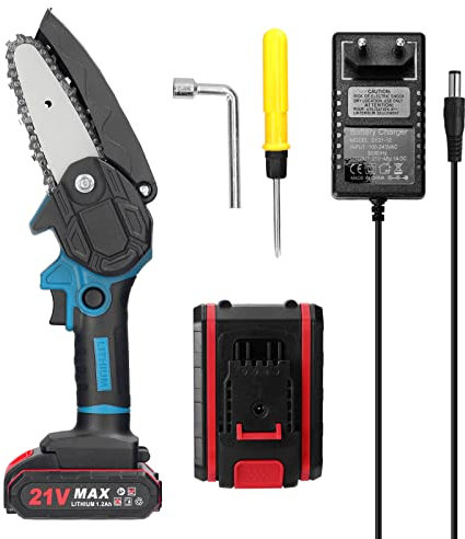 Scie à élaguer électrique portative 21 V 4 pouces - Petite scie à chaîne à fendue - Moteur à brosse - Outil de travail du bois à une main pour jardin de fruits