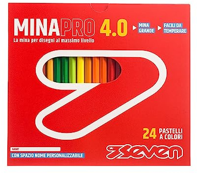 Seven Set Matite Colorate - Scatola da 24 pz - Confezione Pastelli Scuola, Ufficio - MINA 4.0 - Spazio Etichetta Nome